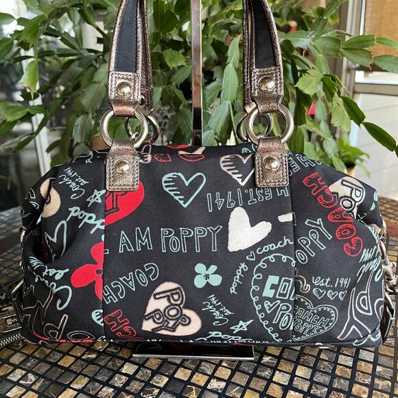 Coach Poppy Graffiti Sabrina Satchel Bag 2 Charms & Wallet - Picture 8 of 12